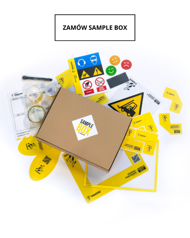 Sample Box Tagatic alt="Sample Box Tagatic – zestaw próbek oznaczeń BHP. Kliknij, aby przejść do sklepu i zamówić swój zestaw."